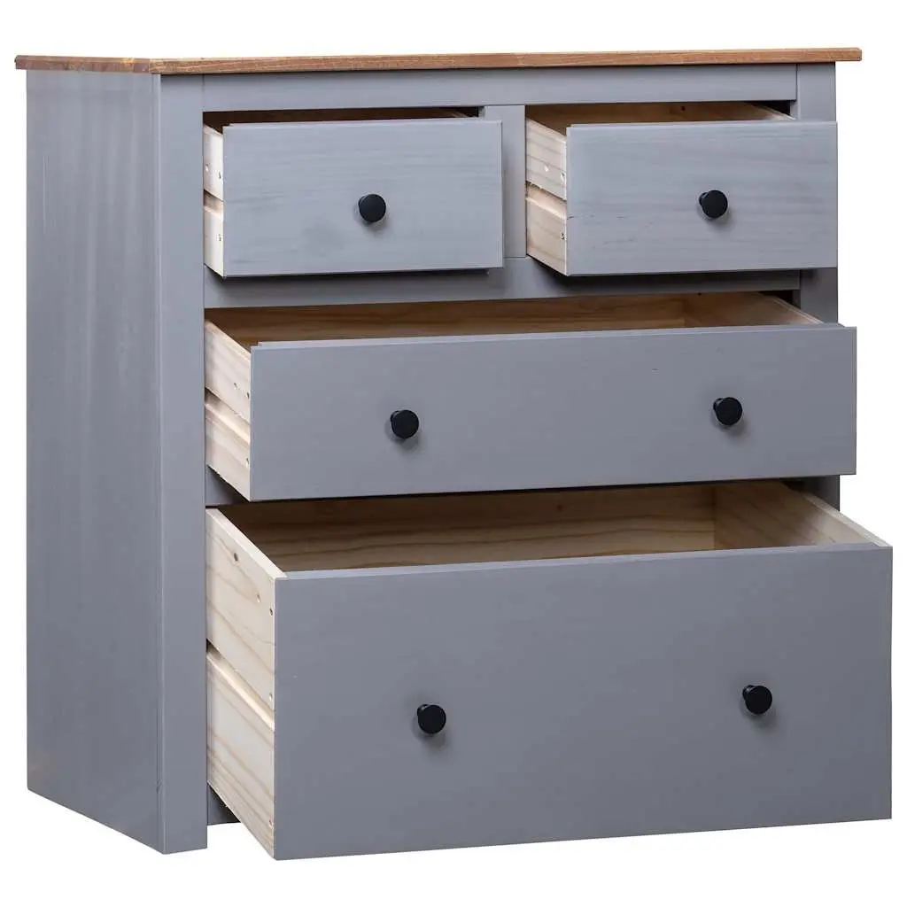 Sideboard Grey 80x40x83cm 4 Drawer Storage Cabinet Solid Pinewood
