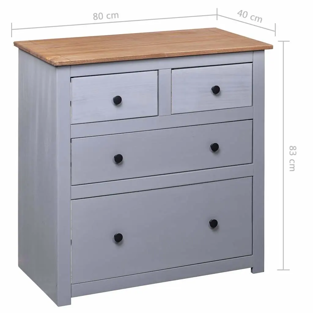 Sideboard Grey 80x40x83cm 4 Drawer Storage Cabinet Solid Pinewood
