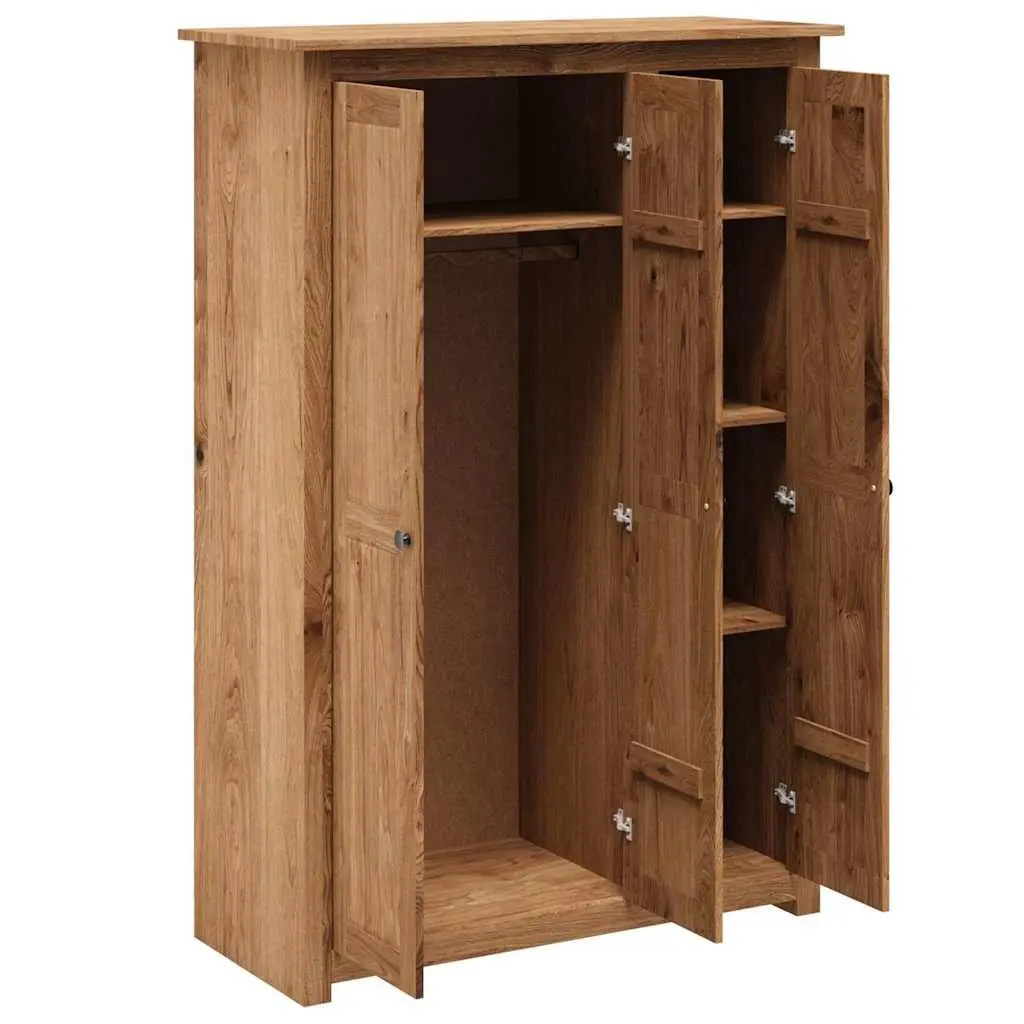 3-Door Wardrobe 118x50x171.5 cm Solid Pinewood Storage Cabinet Cupboard Brown