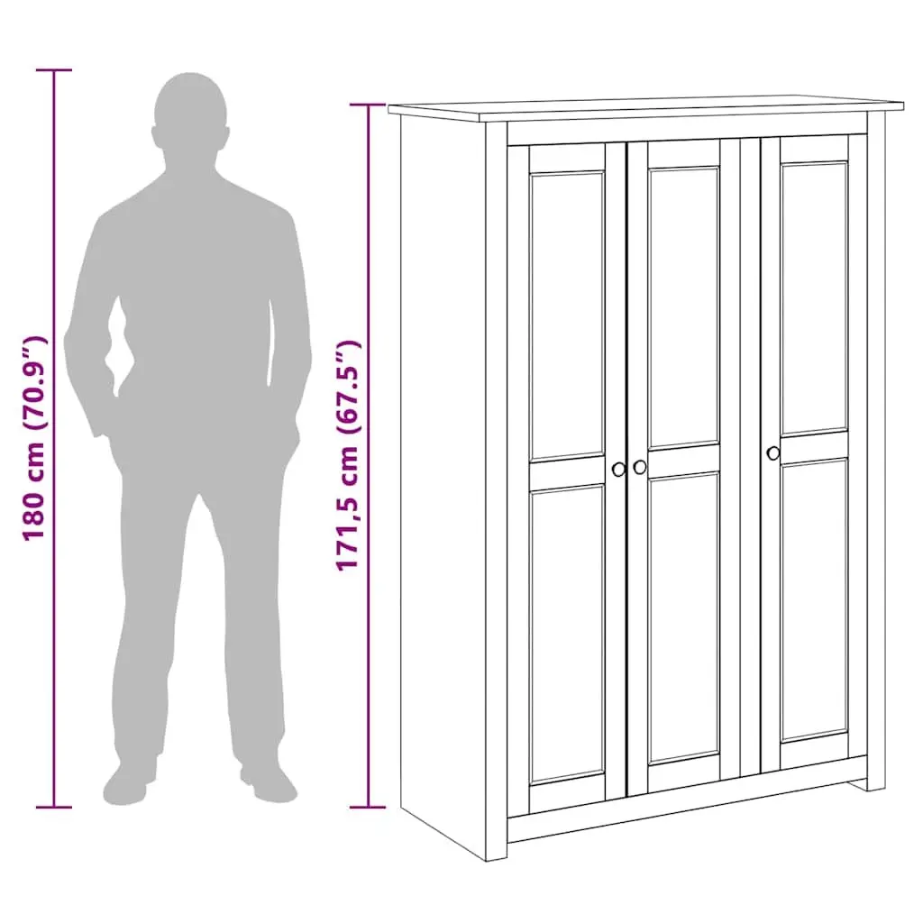 3-Door Wardrobe 118x50x171.5 cm Solid Pinewood Storage Cabinet Cupboard Brown