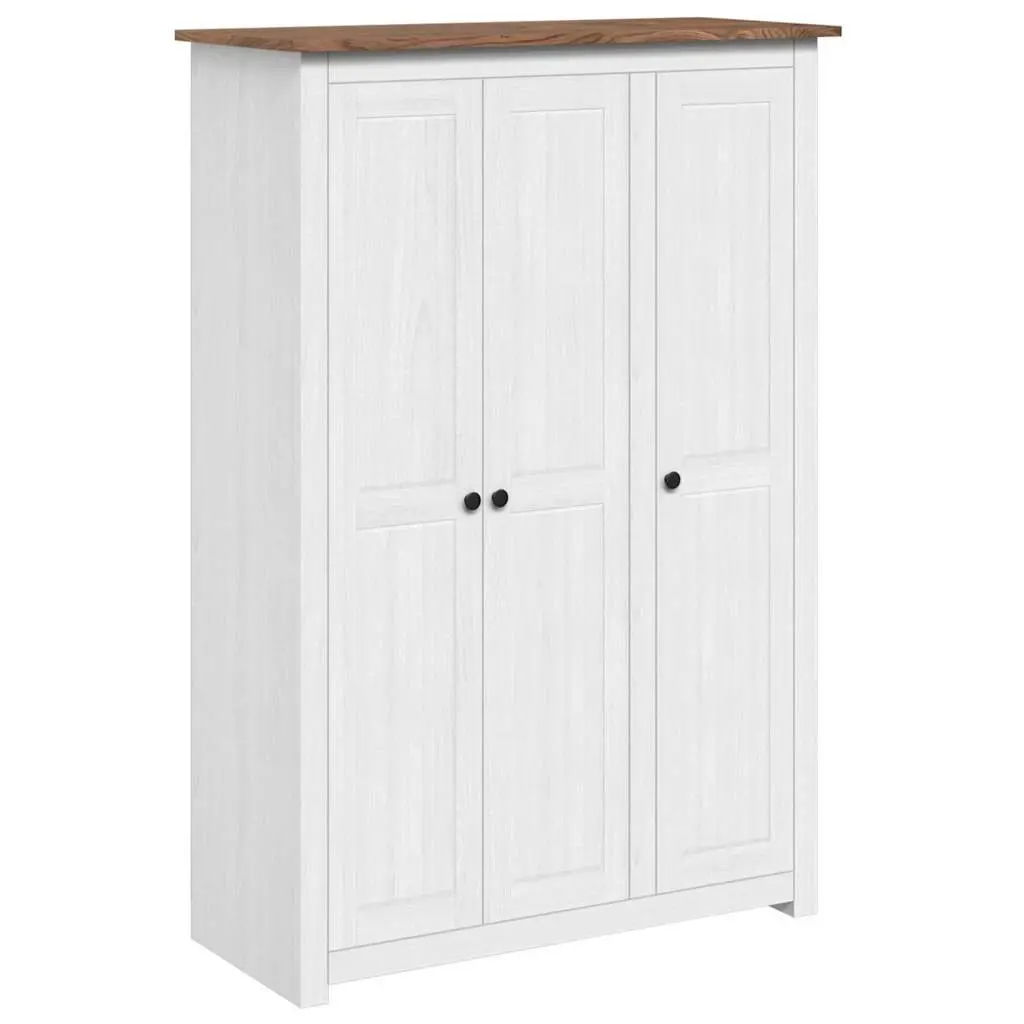 3-Door Wardrobe White Storage Cabinet Bedroom Furniture Solid Pinewood 4 Shelves