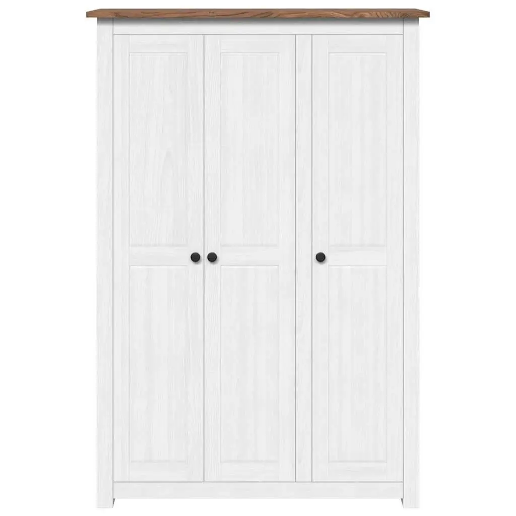 3-Door Wardrobe White Storage Cabinet Bedroom Furniture Solid Pinewood 4 Shelves