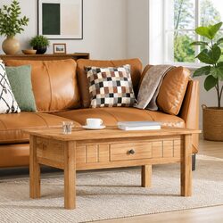Stylish Solid Pine Coffee Table with Drawer for Living Rooms