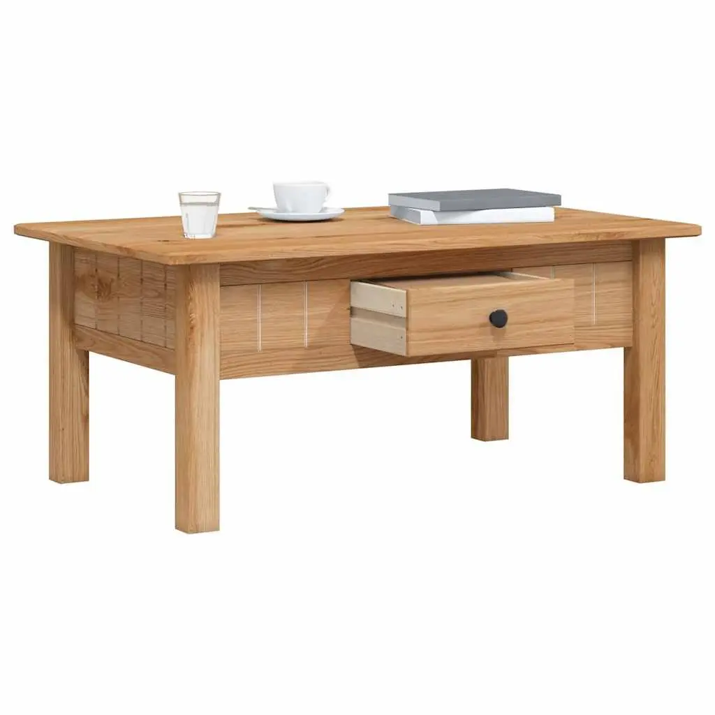 Solid Pine Wood Coffee Table with Drawer Brown