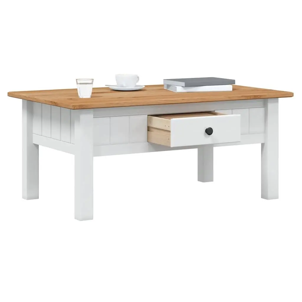 Coffee Table White Solid Pine Wood Drawer Storage