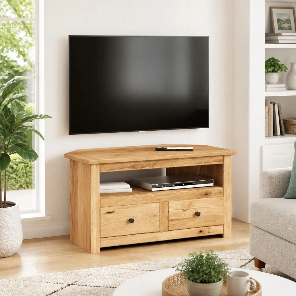 Corner TV Cabinet 93x49x49cm Solid Pinewood Storage Unit with Drawers Brown