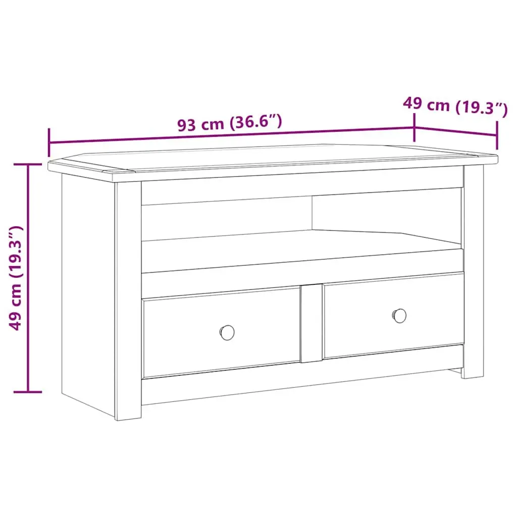 Corner TV Cabinet 93x49x49cm Solid Pinewood Storage Unit with Drawers Brown