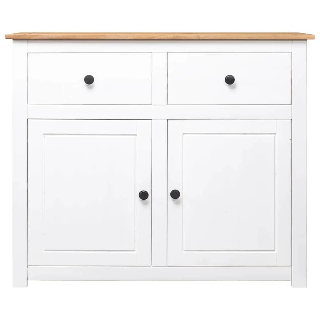 Pinewood Sideboard White Storage Cabinet with 2 Drawers and 2 Doors for Living Room or Dining Area