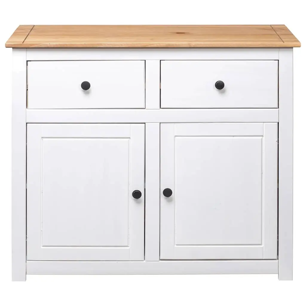 Pinewood Sideboard White Storage Cabinet with 2 Drawers and 2 Doors for Living Room or Dining Area