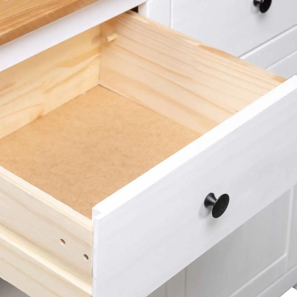 Pinewood Sideboard White Storage Cabinet with 2 Drawers and 2 Doors for Living Room or Dining Area