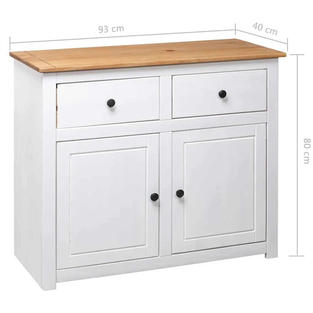 Pinewood Sideboard White Storage Cabinet with 2 Drawers and 2 Doors for Living Room or Dining Area