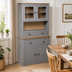 Grey Solid Pine Wood Highboard for Stylish Spaces