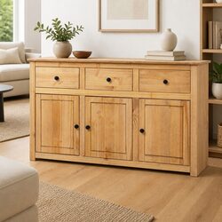 Solid Pinewood Sideboard 135x40x80 cm Brown Storage Cabinet Buffet Chest