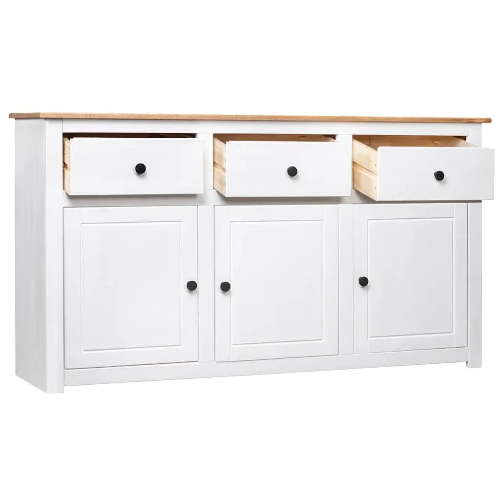 Solid Pinewood Sideboard 135cm White 3 Drawer Storage Buffet Display Unit