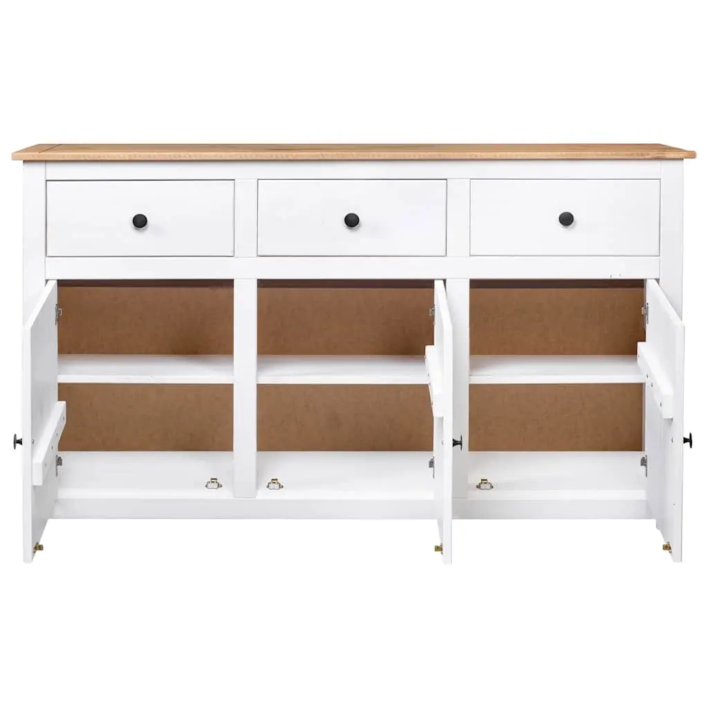 Solid Pinewood Sideboard 135cm White 3 Drawer Storage Buffet Display Unit