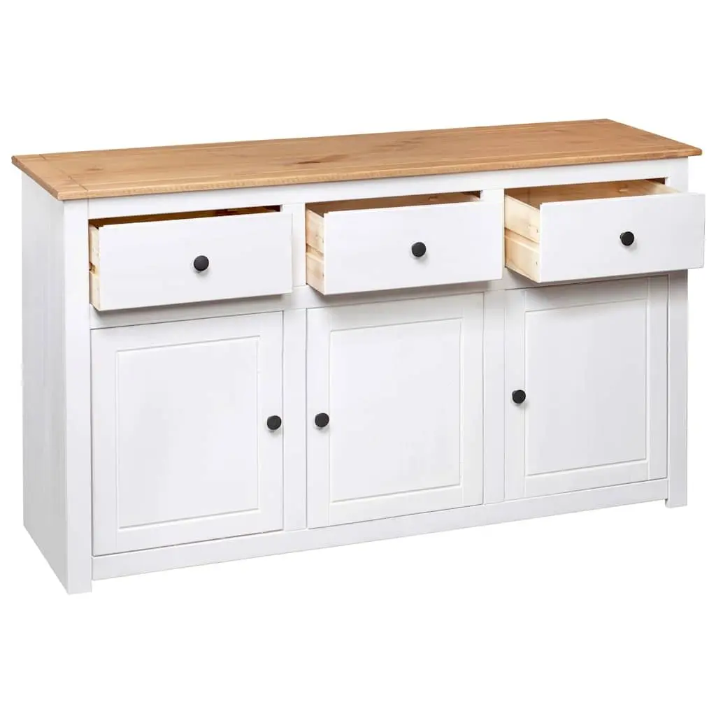 Solid Pinewood Sideboard 135cm White 3 Drawer Storage Buffet Display Unit
