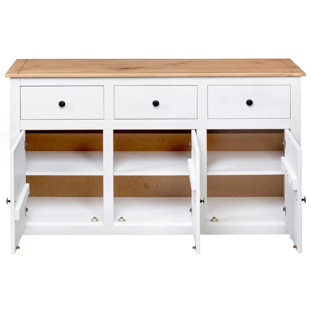 Solid Pinewood Sideboard 135cm White 3 Drawer Storage Buffet Display Unit