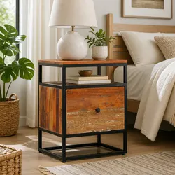 Bedside Cabinet 40x30x50cm Brown Solid Reclaimed Wood Steel Frame Nightstand
