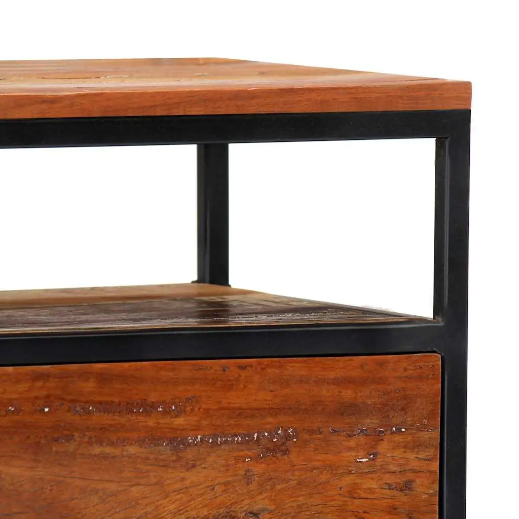 Bedside Cabinet 40x30x50cm Brown Solid Reclaimed Wood Steel Frame Nightstand