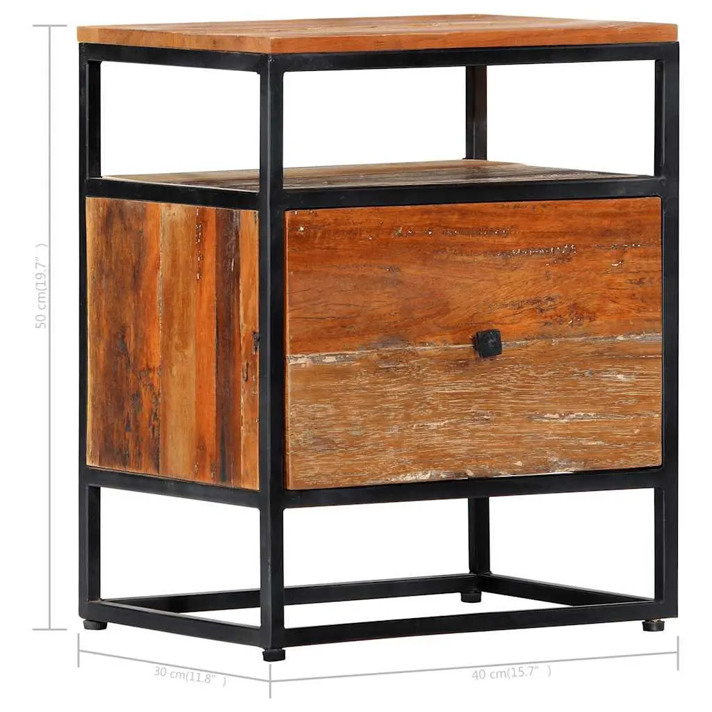 Bedside Cabinet 40x30x50cm Brown Solid Reclaimed Wood Steel Frame Nightstand
