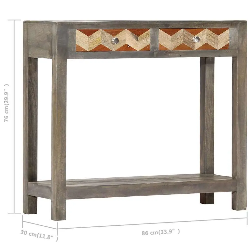 Console Table 86x30x76cm Solid Mango Wood Grey with Shelf and Drawers
