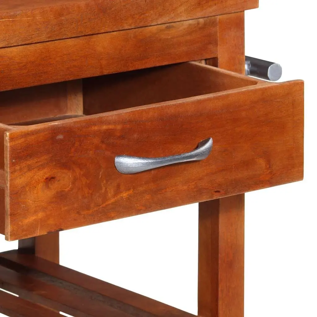 Kitchen Trolley 100x48x89cm Solid Acacia Wood Storage Cart with Casters and Towel Rack Brown