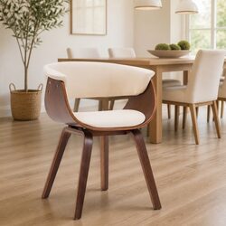 Dining Chair Cream Bent Wood Frame Faux Leather Upholstered Kitchen Seating