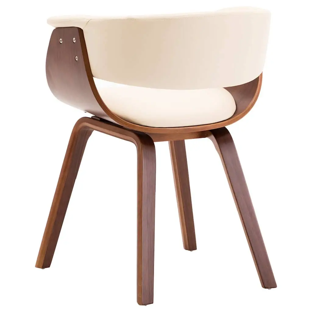 Dining Chair Cream Bent Wood Frame Faux Leather Upholstered