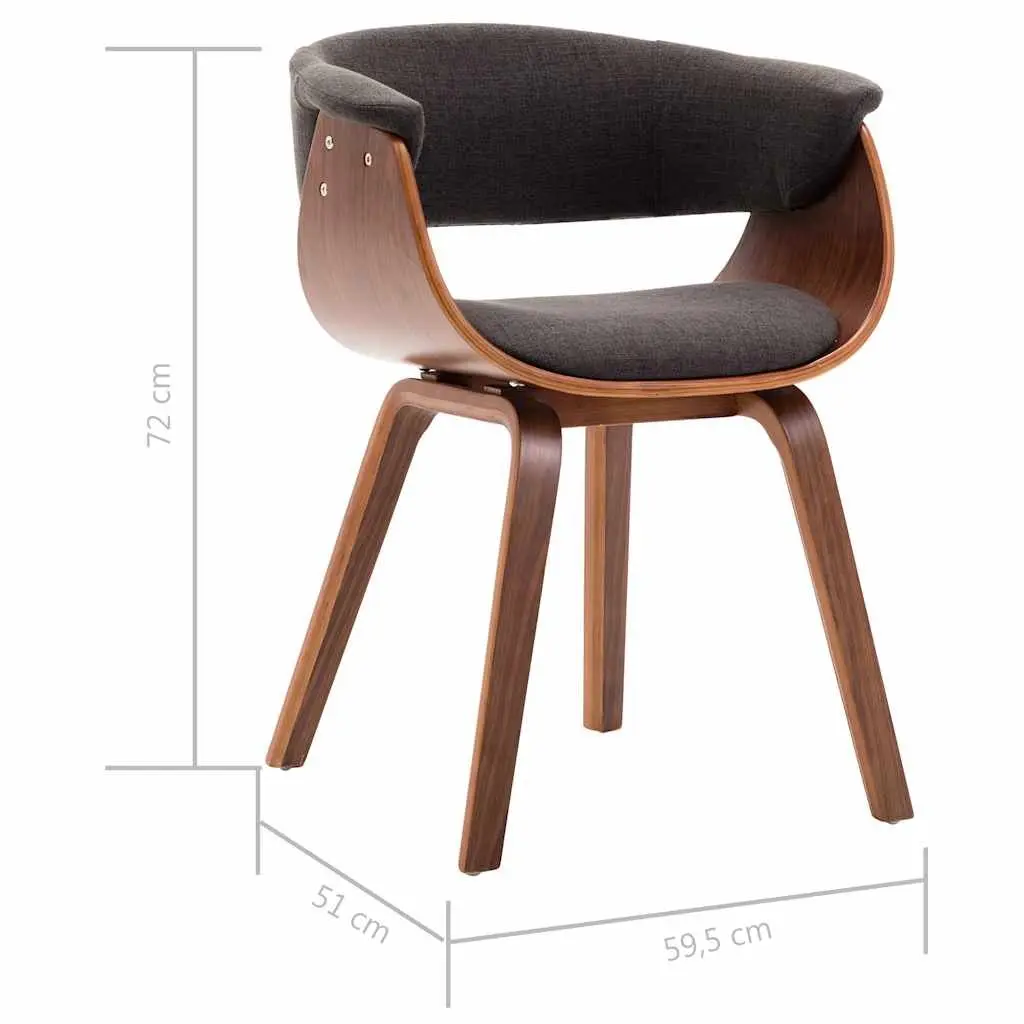 Dining Chair Grey Fabric Upholstered Ergonomic Bent Wood Frame