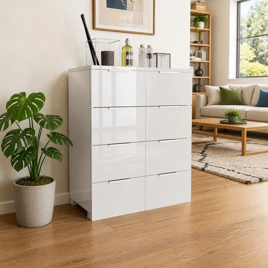 8-Drawer High Gloss White Chest of Drawers Storage Cabinet