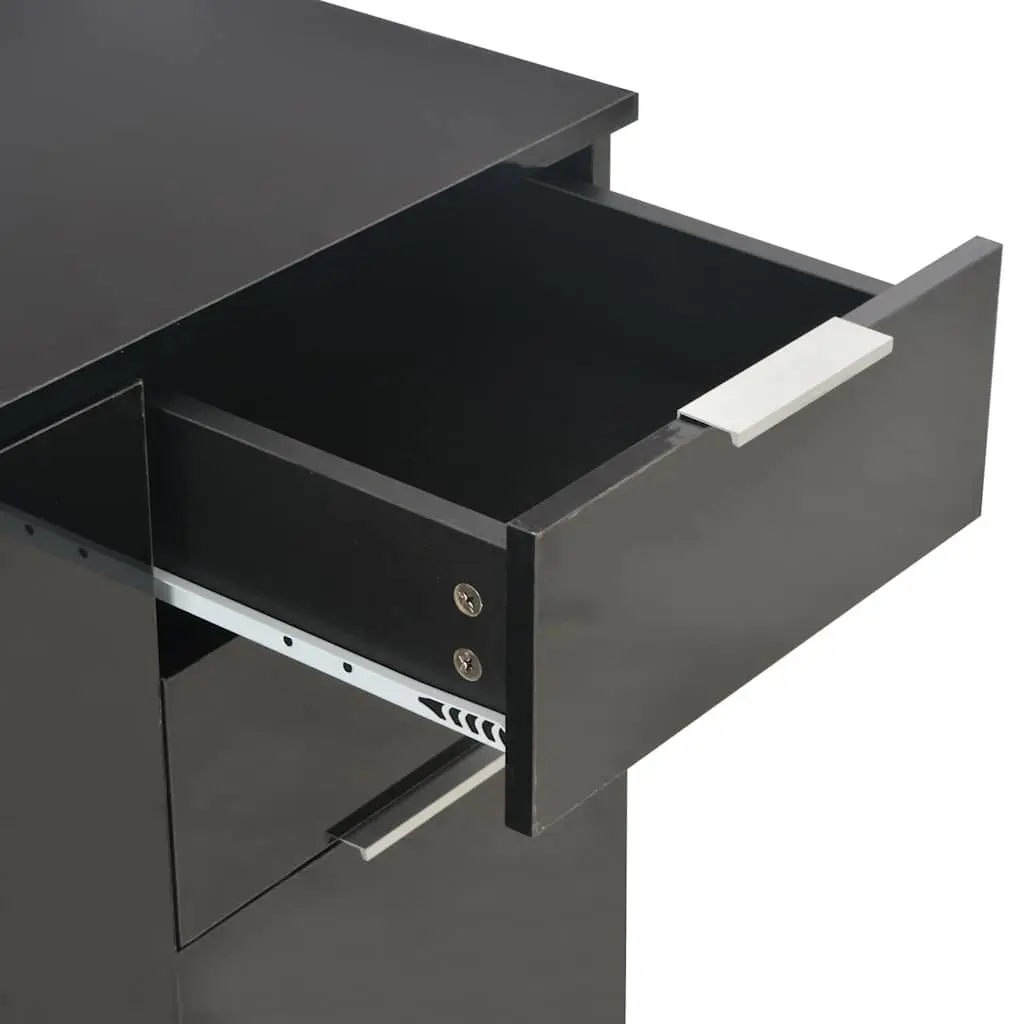 Sideboard High Gloss Black Engineered Wood Storage Cabinet 2 Drawers 2 Doors