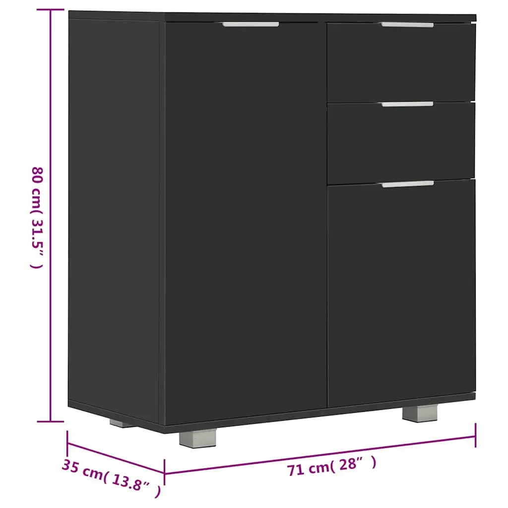 Sideboard High Gloss Black Engineered Wood Storage Cabinet 2 Drawers 2 Doors