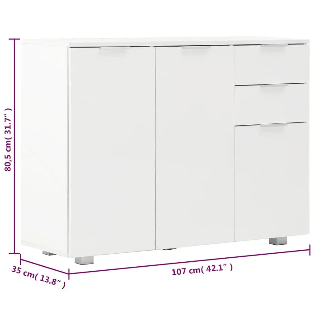 Sideboard Storage Cabinet High Gloss White with 2 Drawers and 3 Doors for Living Room