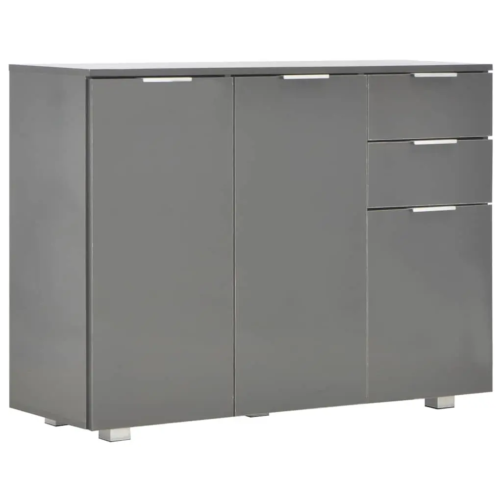Sideboard Grey High Gloss Storage Cabinet with 2 Drawers and 3 Doors for Living Room
