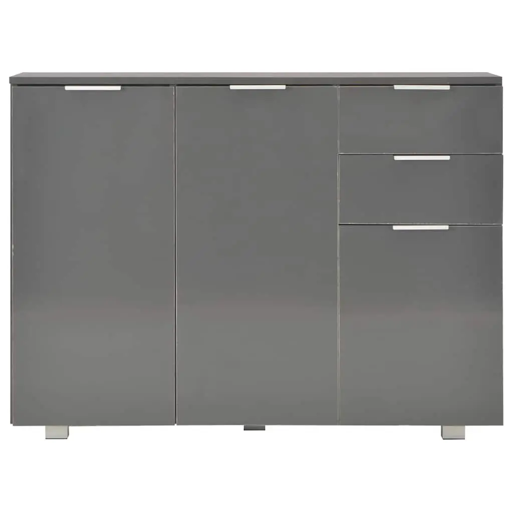Sideboard Grey High Gloss Storage Cabinet with 2 Drawers and 3 Doors for Living Room