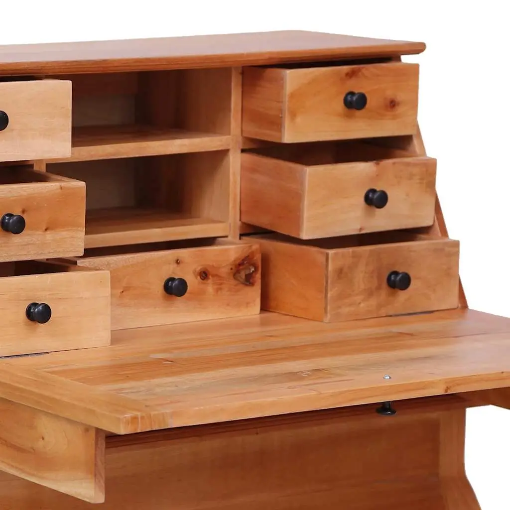 Secretary Desk Solid Mahogany Wood Flip Writing Board with Storage Drawers Brown