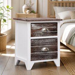 Bedside Table Nightstand 2 Drawer Brown White Bedroom Furniture Storage Cabinet