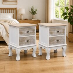 Pair of Vintage-Style White Nightstands with Drawers