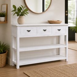 Stylish White Storage Cabinet: 3 Drawers and 2 Open Shelves