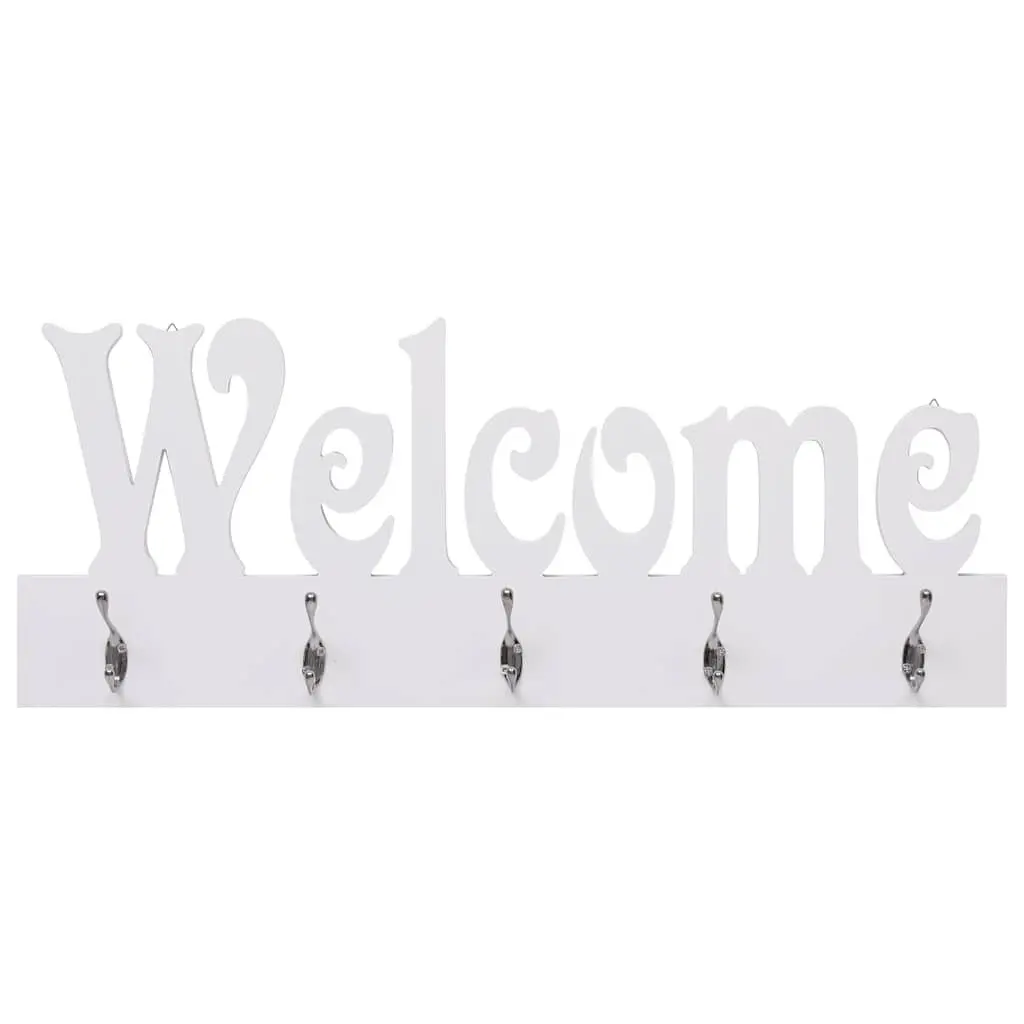 Wall Mounted Coat Rack 5 Hooks Welcome Lettering Home Entryway Storage Organiser