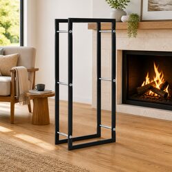Elegant Black Steel Log Holder for Fireplaces