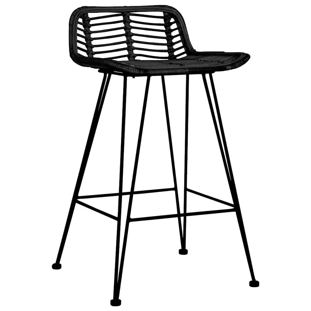 Bar Stools 2 Piece Black Rattan Seating Rustic Style Easy to Clean