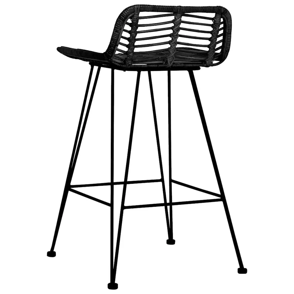 Bar Stools 2 Piece Black Rattan Seating Rustic Style Easy to Clean