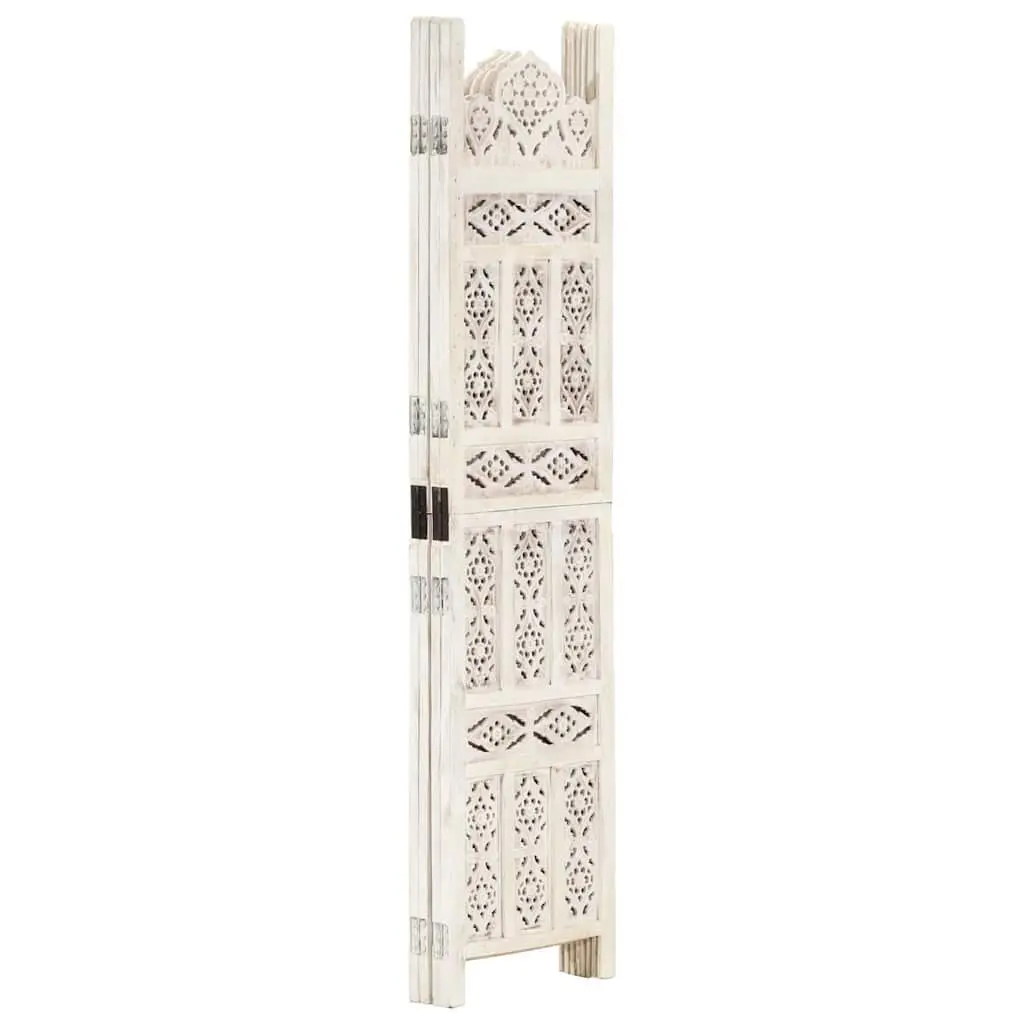 4-Panel Room Divider Solid Mango Wood Hand Carved Folding Privacy Screen