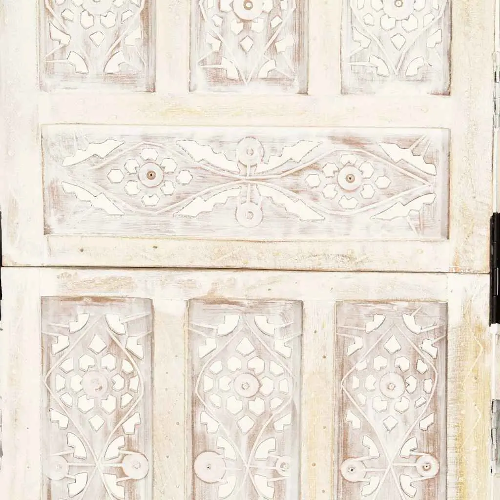 Hand Carved 5 Panel Room Divider Screen White Folding Privacy Partition