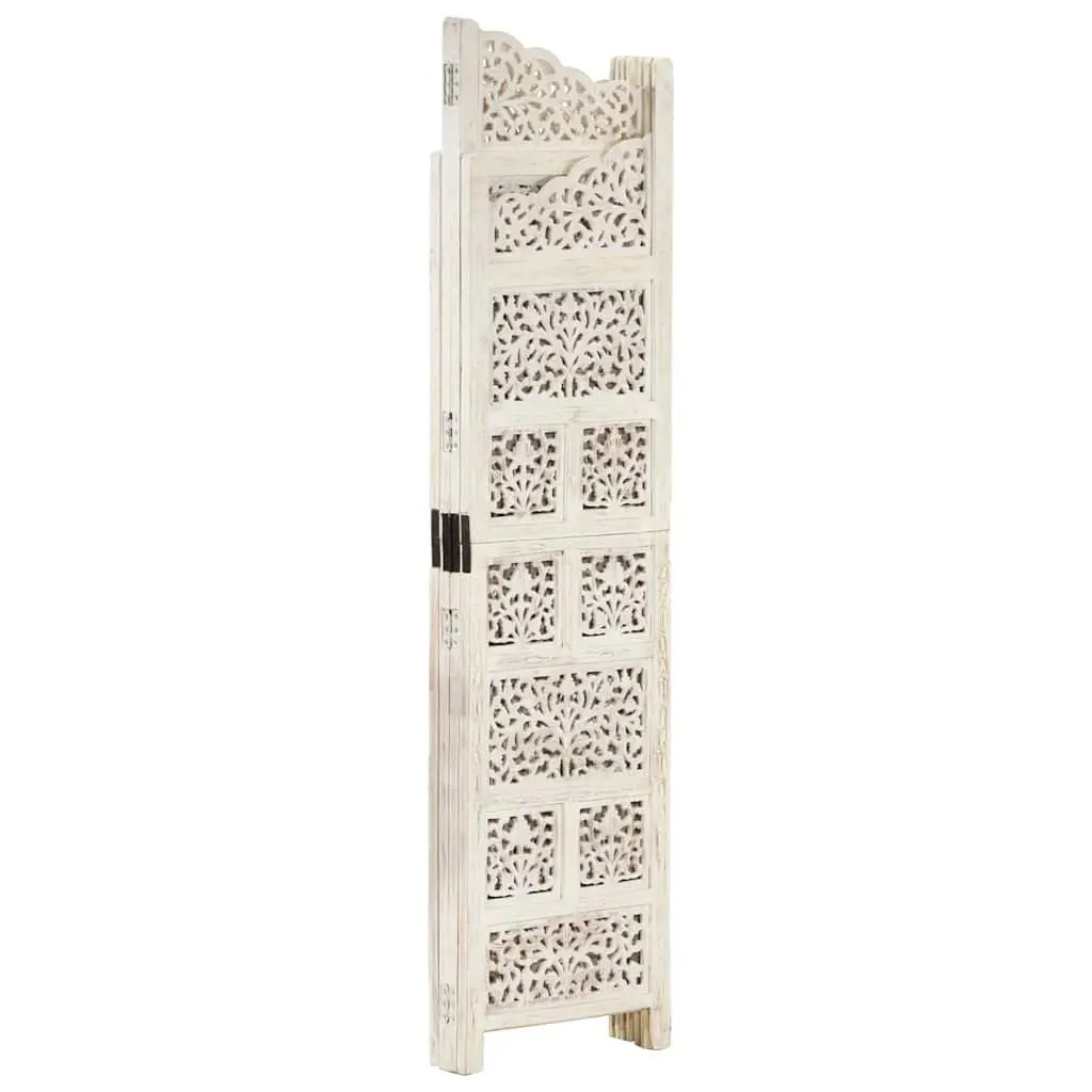 4 Panel Folding Privacy Screen Handcrafted Wooden Room Divider White