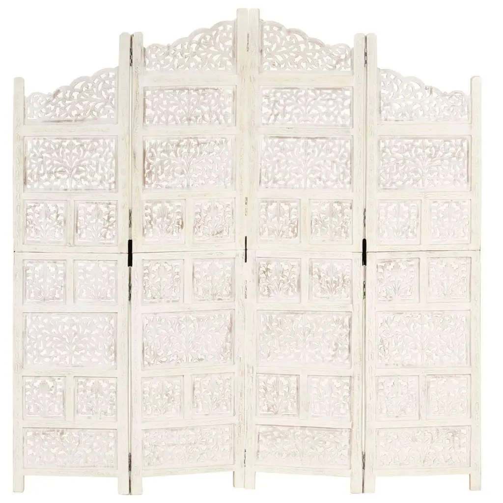 4 Panel Folding Privacy Screen Handcrafted Wooden Room Divider White