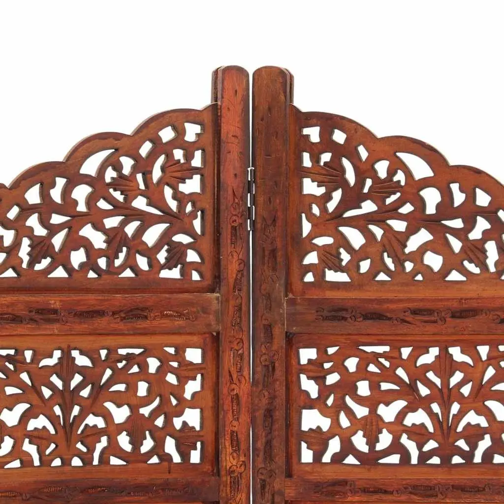 4-Panel Room Divider 160 x 165 cm Hand Carved Wooden Folding Privacy Partition