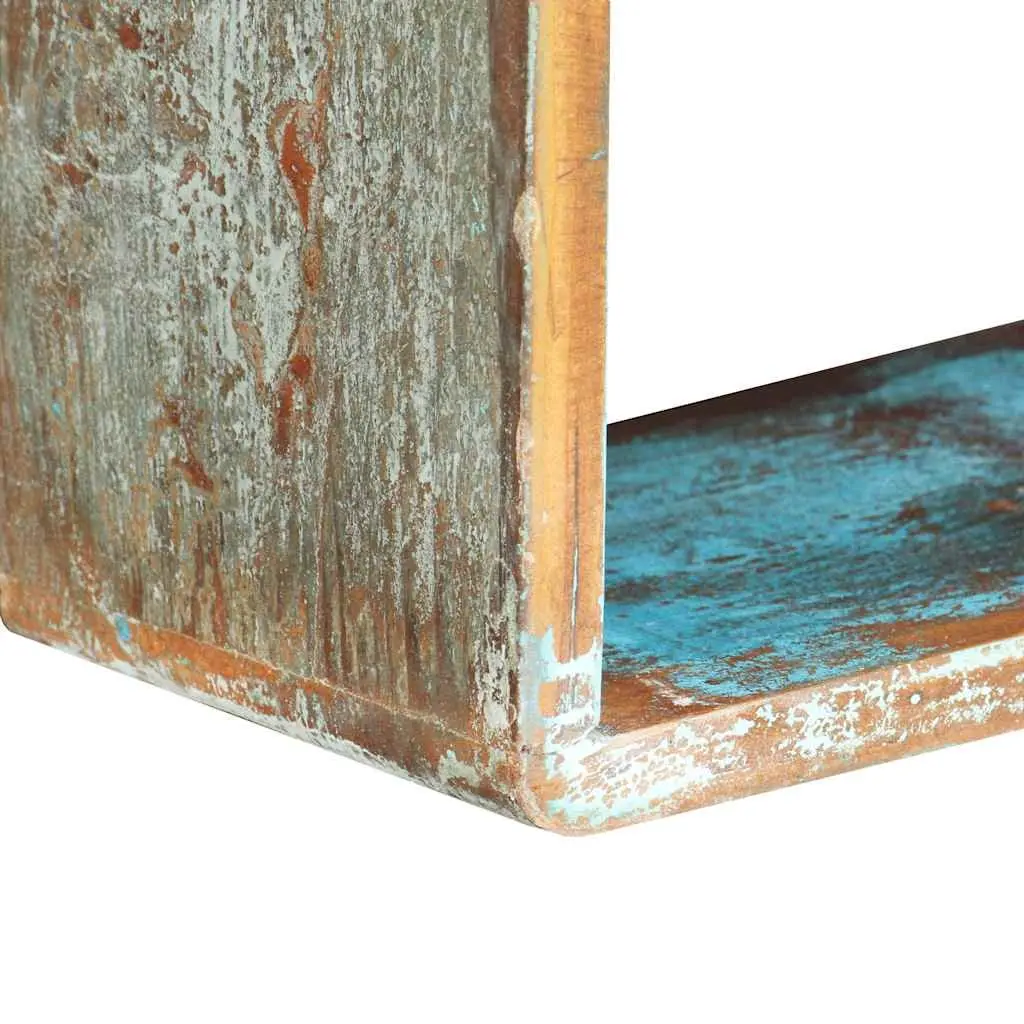 Set of 3 Floating Cube Shelves Solid Reclaimed Wood Natural Finish Home Storage Display