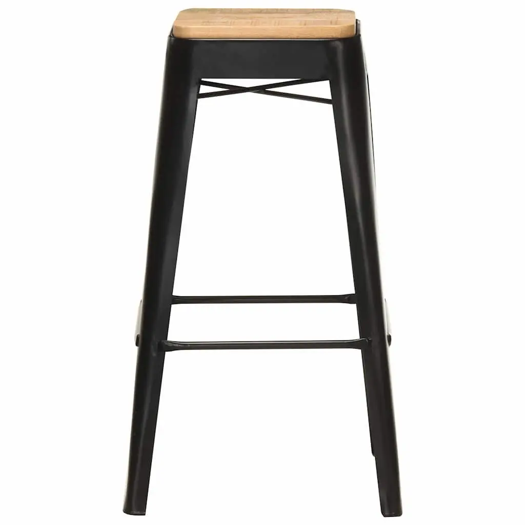 4 Piece Set Bar Stools Solid Mango Wood Black Kitchen Dining Chairs with Powder Coated Steel Legs